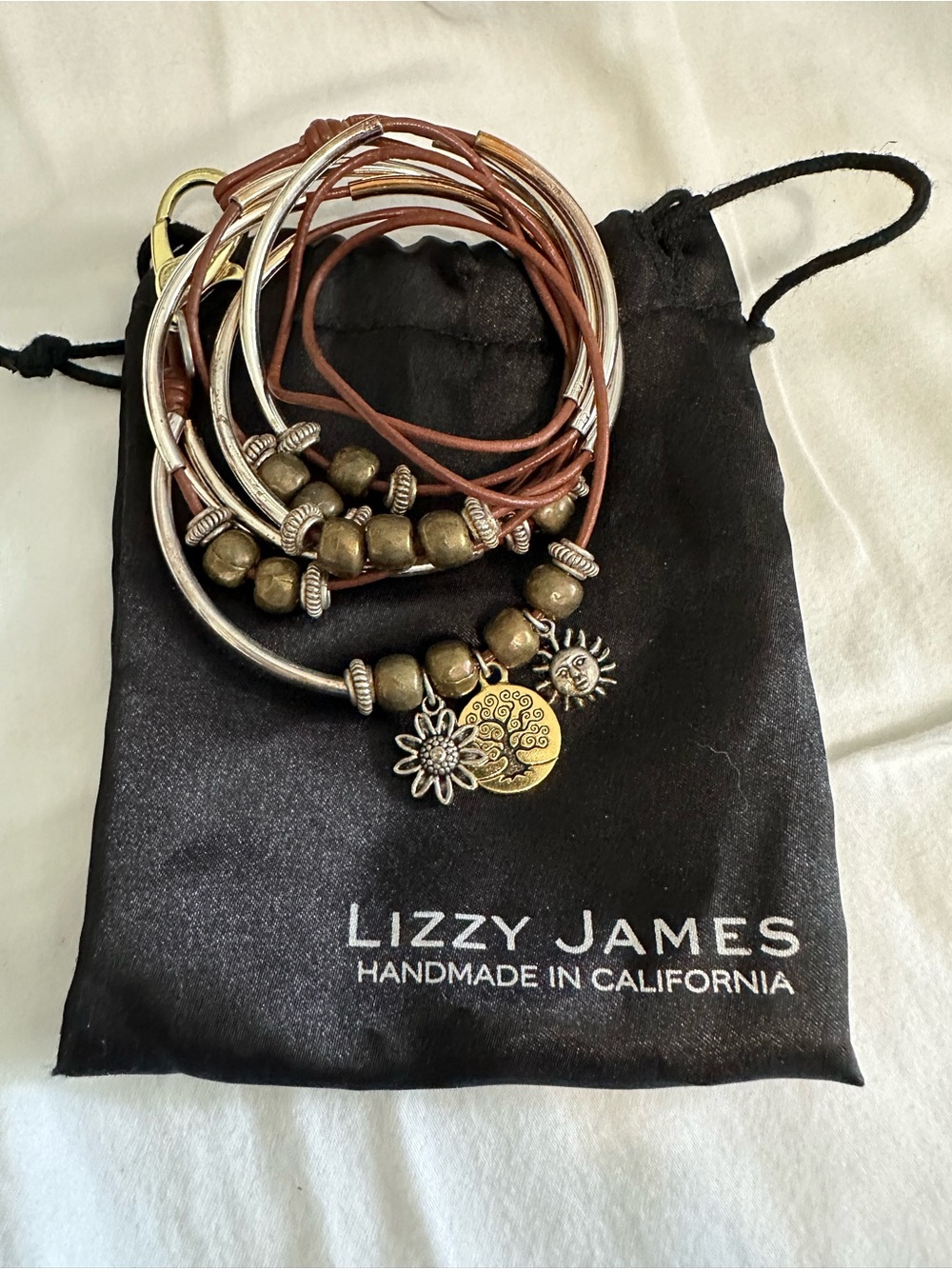 Lizzy James Brown and Gold Layered Wrap Charm Bracelet